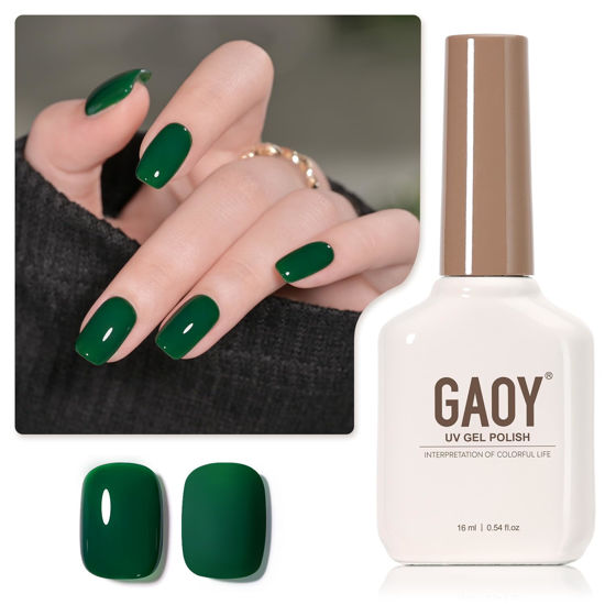 Picture of GAOY Green Gel Nail Polish, 16ml Soak Off Gel Polish, UV Light Cure for Nail Art DIY Manicure at Home, 2477 Emerald Green