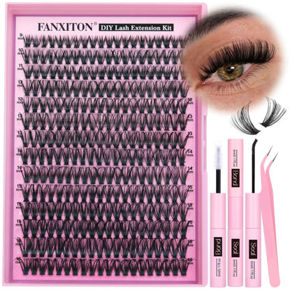 Picture of FANXITON DIY Lash Extension Kit 40D D Curl Individual Lashes Lash Clusters Kit Cluster Lashes Lash Bond and Seal and Lash Tweezers for Lash Clusters Kit DIY at Home