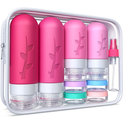 Picture of 18pack Travel Bottles for Toiletries,TSA Approved Silicone Travel Containers jar for Toiletries,Leak Proof Refillable Liqus Shampoo And Conditioner Travel Essentials toiletry