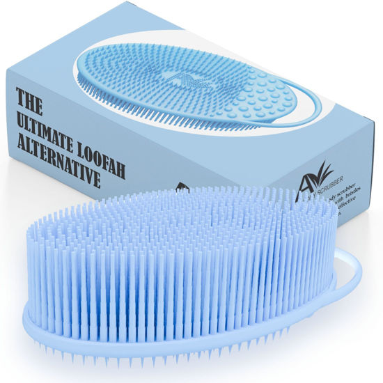 Picture of Avilana Silicone Exfoliating Body Scrubber - Dual-Sided Silicone Loofah for Shower, Body Scrubber for Men & Women, Gentle Loofa Alternative, Easy-to-Clean Silicone Body Scrubber (S2-Blue)
