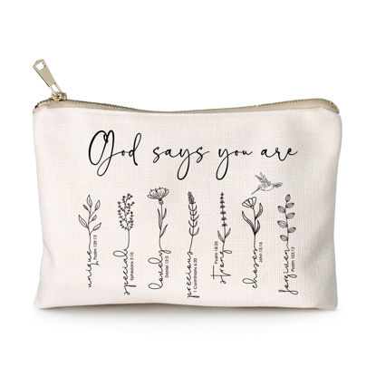 Picture of God Says You Are Cosmetic Bag, Christian Makeup Bag Bible Verse Floral Bible Verse Makeup Case for Women, Inspirational Cosmetic Bag, Sister Gifts, Affirmations Gifts (God says you are...)