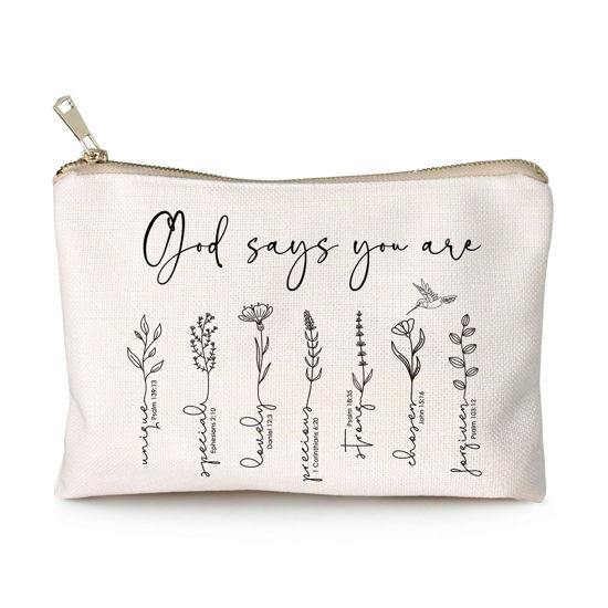 Picture of God Says You Are Cosmetic Bag, Christian Makeup Bag Bible Verse Floral Bible Verse Makeup Case for Women, Inspirational Cosmetic Bag, Sister Gifts, Affirmations Gifts (God says you are...)