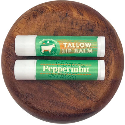 Picture of Tallow Lip Balm with Grass-fed and Finished Tallow, Organic Beeswax and Natural Peppermint Oil - Handmade With Only 3 Ingredients To Lock In Soothing Moisture (Peppermint) - 2 Pack