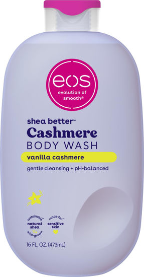 Picture of eos Shea Better Cashmere Body Wash, Vanilla Cashmere, Moisturizing and Nourishing, pH Balanced Creamy Gel Formula, Paraben & Phthalate Free, Sensitive Skin,16 fl oz