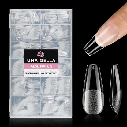 Picture of UNA GELLA Medium Coffin Nails Tips 504pcs - Gel x Nail Tips Coffin Acrylic Full Cover Pre-buff Soft Gel Nail Tips Half Matte Medium Coffin False Nails For Nail Extension Home DIY Salon 12 Sizes