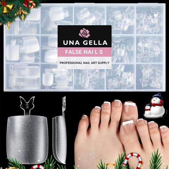 Picture of UNA GELLA Square Toe Nail Tips For Big Toe, 504Pcs 15Sizes Soft Gel Full Cover Toe Nail Tip Pre-buff Fake Acrylic Toe Nail Press Ons Soak Off Pedicure For Nail Extensions Home DIY Nail Salon