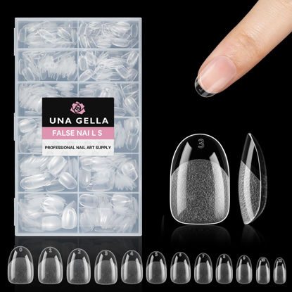 Picture of UNA GELLA Oval Round Nail Tips Half Matte 504pcs Short Oval Round Gel x Nail Tips Easily Nail Extension for Oval False Fake Acrylic Press On Nails, 12 Sizes Short Round Gel x Tips