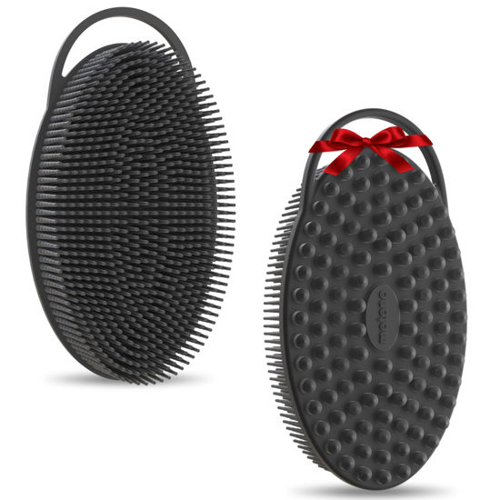 Picture of Metene 2 Pack Silicone Exfoliating Body Scrubber with Loop, Body Scrubber for Men and Women, Silicone Loofah for Shower, Soft Silicone Body Scrubber for Shower and Bath Skincare Routine(Black)