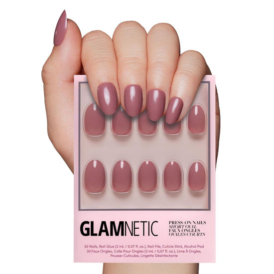 Picture of Glamnetic Press On Nails - Fall Mauve | Opaque Muted Blush Mauve Short Oval False Nails, Reusable Stick On Fake Nails with Glue | Salon Quality | 15 Sizes - 30 Nail Kit