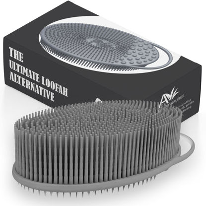 Picture of Avilana Silicone Exfoliating Body Scrubber - Dual-Sided Silicone Loofah for Shower, Body Scrubber for Men & Women, Gentle Loofa Alternative, Easy-to-Clean Silicone Body Scrubber (S2-Gray)