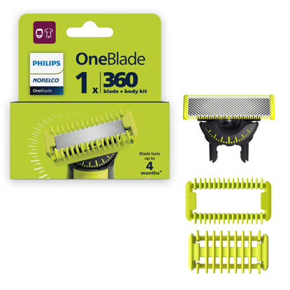 Picture of Philips Norelco OneBlade 360 Blade, Genuine Replacement Blade, Face/Body Kit, for OneBlade Electric Shaver and Trimmer, Durable Stainless Steel, Trim, Edge and Shave, QP614/80