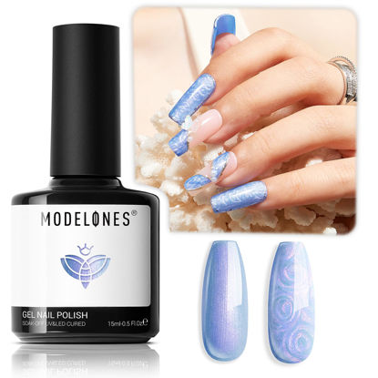 Picture of modelones Pearl Gel Nail Polish, 15 ML Shimmer Pearl White Blue Mermaid Nail Drawing Gel Polish Soak Off Uv Led Pearlescent Gel Polish Swirl Shell Thread Effect DIY Manicure Gift for Girls Women