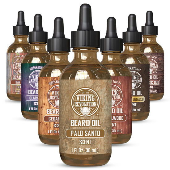 Picture of Viking Revolution Palo Santo Beard Oil for Men - Natural Mens Beard Oil with Argan Oil and Jojoba Oil - Beard Softener, Strengthens and Moisturizes - Beard Conditioner for Men (Palo Santo, 1 Pack)