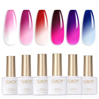 Picture of GAOY Color Changing Gel Nail Polish Set, 6 Temperature Mood Changing Colors Red Pink Purple, Soak Off UV Light Cure Gel Polish for Salon and Nail Art DIY at Home