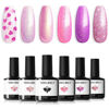 Picture of Modelones Gel Nail Polish Set 6 Colors Pink Gel Polish Glitter Hot Pink Purple Shades Mermaid Pink Love-heart Glitter Gel Polish Shimmer Soak Off LED Spring Valentines Nail Art DIY Gift For Women Girl