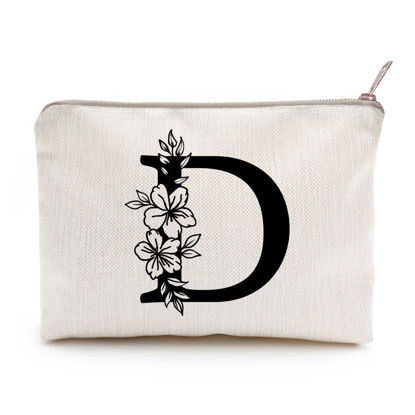 Picture of Monogram Toiletry Makeup Bag Personalized Travel Cosmetic Bag Floral Initial Cosmetic Bag, Personalized Floral Makeup Bag, Initial Cosmetic Bag, Custom Make Up Bag, Floral Bag (D)