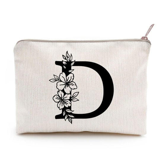 Picture of Monogram Toiletry Makeup Bag Personalized Travel Cosmetic Bag Floral Initial Cosmetic Bag, Personalized Floral Makeup Bag, Initial Cosmetic Bag, Custom Make Up Bag, Floral Bag (D)