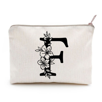 Picture of Monogram Toiletry Makeup Bag Personalized Travel Cosmetic Bag Floral Initial Cosmetic Bag, Personalized Floral Makeup Bag, Initial Cosmetic Bag, Custom Make Up Bag, Floral Bag (F)