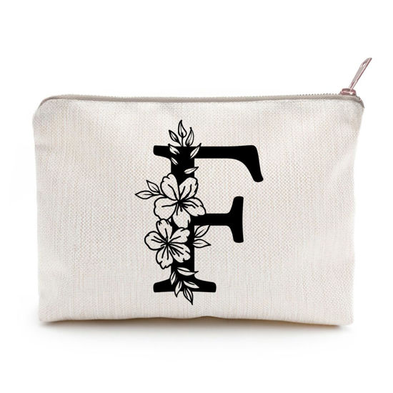Picture of Monogram Toiletry Makeup Bag Personalized Travel Cosmetic Bag Floral Initial Cosmetic Bag, Personalized Floral Makeup Bag, Initial Cosmetic Bag, Custom Make Up Bag, Floral Bag (F)