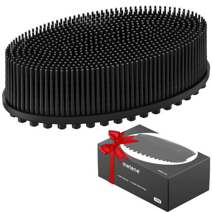 Picture of Metene Silicone Exfoliating Body Scrubber with Loop, Body Scrubber for Men and Women, Silicone Loofah for Shower, Soft Silicone Body Scrubber for Shower and Bath Skincare Routine(Black)