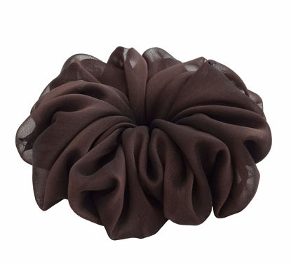 Picture of 38 Colors Available, Big Scrunchies for Hair, Soft Cheer Chiffon large Ponytail Holder, Cute Birthday Gift for Women Girl Teen, Holiday Accessory (Dark Brown)