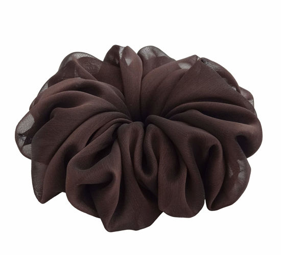 Picture of 38 Colors Available, Big Scrunchies for Hair, Soft Cheer Chiffon large Ponytail Holder, Cute Birthday Gift for Women Girl Teen, Holiday Accessory (Dark Brown)