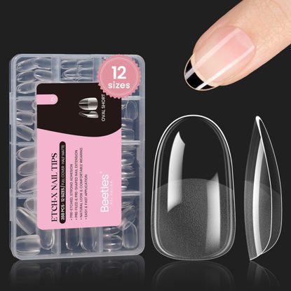 Picture of Beetles Gel Nail Tips Short Oval Fake Nails 288Pcs Pre-Shaped Half Matte Press on Nail Tips Full Cover False Nails Gifts for Girls Women Gelly Tips Home DIY Nail Extension