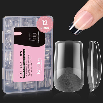 Picture of Beetles Short Square Gel Nail Tips 12 Sizes 288 PCS Half Matte Full Cover False Nails Clear Acrylic Nails Glue on Nails for Girls Women DIY Nail Extension