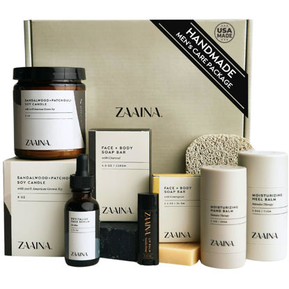 Picture of Men's Self Care Package, Relaxation Spa Gift Set for Him - Luxury Natural Handmade Men Skin Care Kit with Sandalwood Candle, Unique Self Care Gift for Men, Christmas Gifts for Men, Men's Skin Care Set by ZAAINA