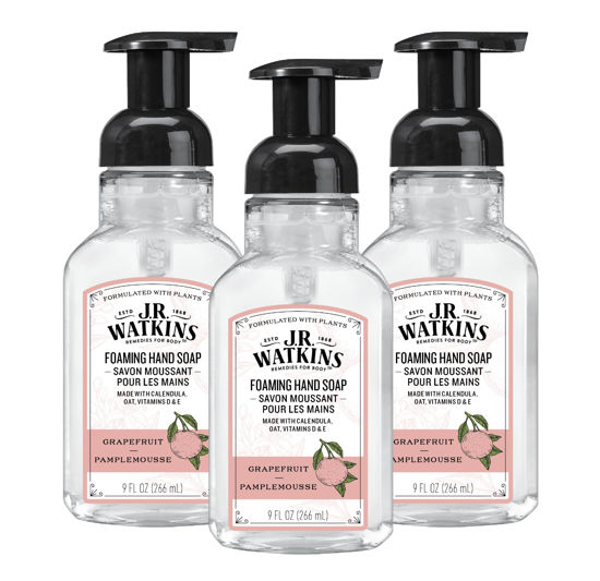 Picture of J.R. Watkins Foaming Hand Soap with Pump Dispenser, Moisturizing Foam Hand Wash, All Natural, Alcohol-Free, Cruelty-Free, Grapefruit, 9 fl oz, 3 Pack