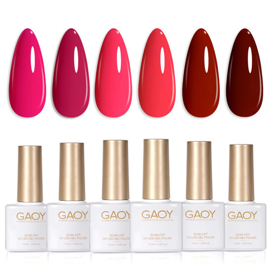 Picture of GAOY Red Hot Pink Gel Nail Polish Set, 6 Colors Neon Soak Off UV Light Cure Gel Polish Kit for Salon and Nail Art DIY at Home