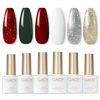 Picture of GAOY Red Christmas Gel Nail Polish Set, 6 Colors White Dark Green Glitter Sparkle Winter Soak Off UV Light Cure Gel Polish Kit for Salon and Nail Art DIY at Home