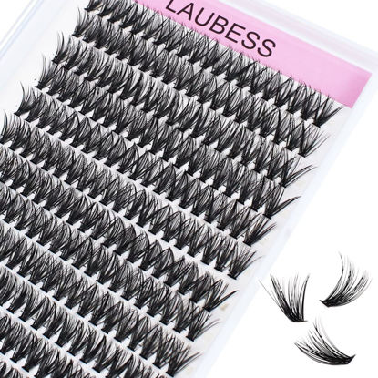 Picture of Cluster Lashes 240pcs 40D DIY Eyelash Extension D Curl Long Individual Lashes Mixed Tray Faux Mink Lash Clusters Extensions 0.07 0.10 Black (40D-0.07D-14mm)