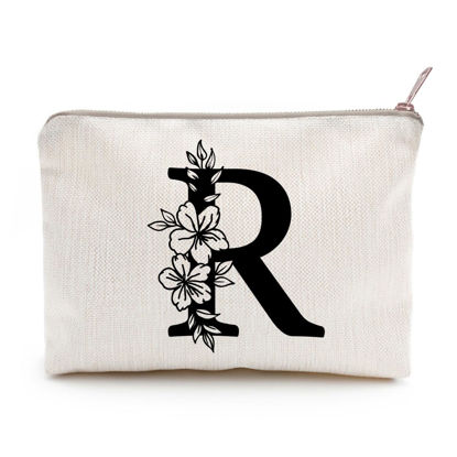 Picture of Monogram Toiletry Makeup Bag Personalized Travel Cosmetic Bag Floral Initial Cosmetic Bag, Personalized Floral Makeup Bag, Initial Cosmetic Bag, Custom Make Up Bag, Floral Bag (R)