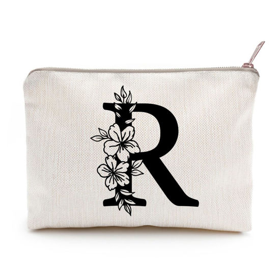 Picture of Monogram Toiletry Makeup Bag Personalized Travel Cosmetic Bag Floral Initial Cosmetic Bag, Personalized Floral Makeup Bag, Initial Cosmetic Bag, Custom Make Up Bag, Floral Bag (R)