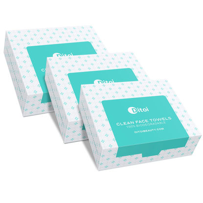 Picture of Ditoi Face Towels, 10"×12" Disposable Face Towel, Face Towelettes XL, Ultra Soft Makeup Remover Dry Wipes, Thick Face Towel for Travel, 45 Count (3 Pack)