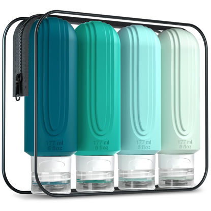 Picture of Mrsdry Travel Bottles for Toiletries, Large 6oz Oversize Containers, BPA Free Leak Proof Tubs Refillable Liquid Travel Accessories with Toiletry Bag for Cometic Shampoo and Lotion Soap (4 Pack)
