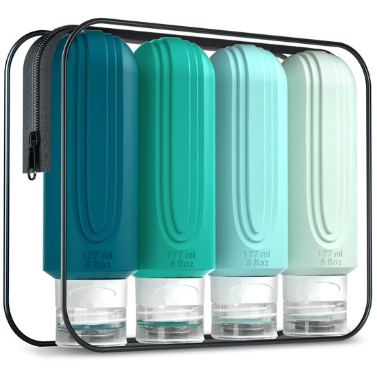 Picture of Mrsdry Travel Bottles for Toiletries, Large 6oz Oversize Containers, BPA Free Leak Proof Tubs Refillable Liquid Travel Accessories with Toiletry Bag for Cometic Shampoo and Lotion Soap (4 Pack)