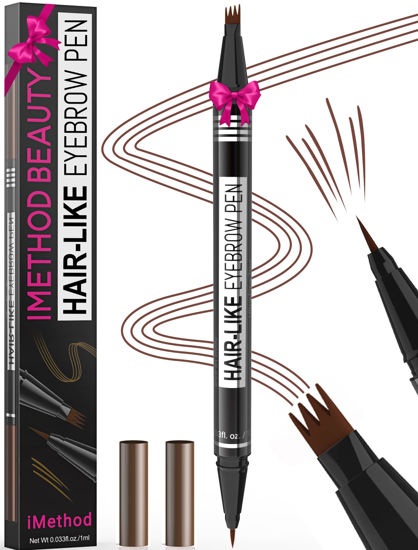 Picture of iMethod Microblading Eyebrow Pen - Eyebrow Pencil Magical 2-in-1 Dual-Ended Eye Brow Pencils for Women with 4-Fork-Tip & Precise Brush-Tip Create Natural Hair-Like Brows, Last All-Day, Reddish Brown