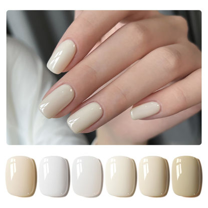 Picture of GAOY White Gel Nail Polish Set, 6 Colors Jelly Milky White Soak Off UV Light Cure Gel Polish Kit for Salon and Nail Art DIY at Home