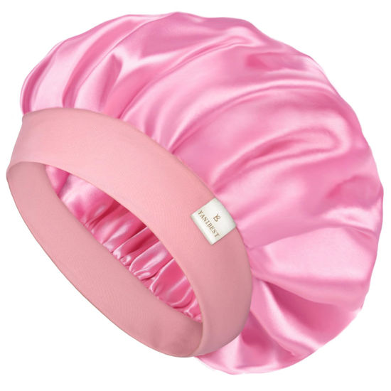 Picture of YANIBEST Bonnet for Men Women Hair Bonnet for Sleeping Double Layer Satin Bonnets for Black Women Curly Hair Braids, Ligth Pink