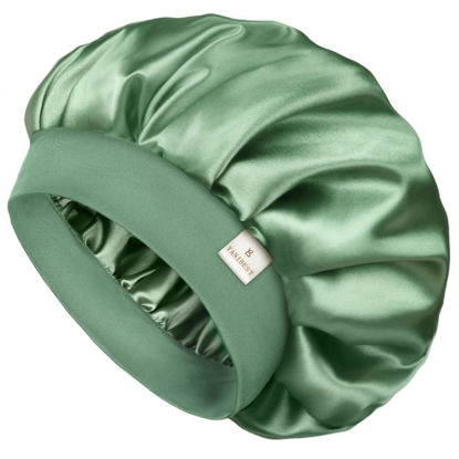 Picture of YANIBEST Bonnet for Men Women Hair Bonnet for Sleeping Double Layer Satin Bonnets for Black Women Curly Hair Braids, Green