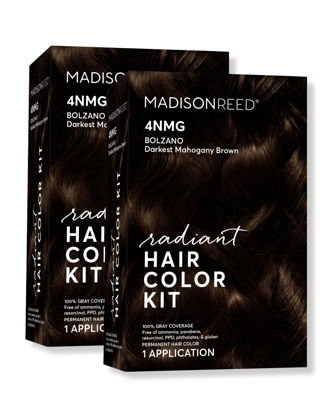 Picture of Madison Reed Radiant Hair Color Kit, Darkest Mahogany Brown for 100% Gray Coverage, Ammonia-Free, 4NMG Bolzano Brown, Permanent Hair Dye, Pack of 2
