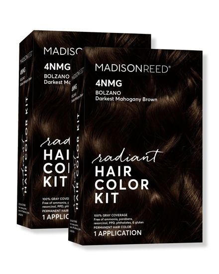 Picture of Madison Reed Radiant Hair Color Kit, Darkest Mahogany Brown for 100% Gray Coverage, Ammonia-Free, 4NMG Bolzano Brown, Permanent Hair Dye, Pack of 2