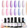 Picture of modelones Gel Nail Polish, 6 Colors Shimmer Pearl White Pink Purple Mermaid Nail Drawing Glitter Gel Polish with Dotting Pen Soak Off Led Nail Gel Polish Swirl Shell Thread Effect DIY Mani Gift
