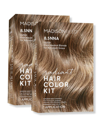 Picture of Madison Reed Radiant Hair Color Kit, Dark Neutral Blonde for 100% Gray Coverage of Resistant Gray Hair, Ammonia-Free, 8.5NNA Lusia Dark Blonde, Permanent Hair Dye, Pack of 2
