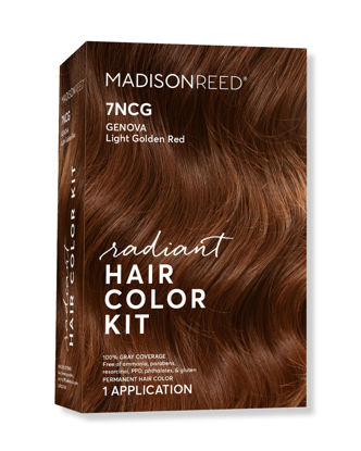 Picture of Madison Reed Radiant Hair Color Kit, Light Golden Red for 100% Gray Coverage, Ammonia-Free, 7NCG Genova Red, Permanent Hair Dye, Pack of 1