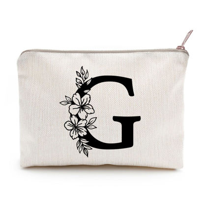Picture of Monogram Toiletry Makeup Bag Personalized Travel Cosmetic Bag Floral Initial Cosmetic Bag, Personalized Floral Makeup Bag, Initial Cosmetic Bag, Custom Make Up Bag, Floral Bag (G)