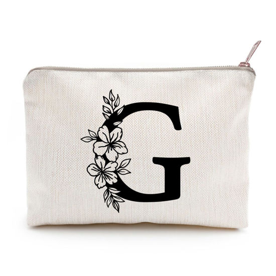 Picture of Monogram Toiletry Makeup Bag Personalized Travel Cosmetic Bag Floral Initial Cosmetic Bag, Personalized Floral Makeup Bag, Initial Cosmetic Bag, Custom Make Up Bag, Floral Bag (G)
