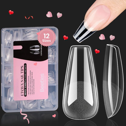 Picture of Beetles Gel Nail Tips Medium Coffin Etch X Nail Tips, 12 Sizes 288Pcs Pre Shaped Half Matte Press On Nails Full Cover False Nails for Valentine Nails Acrylic Fake Nails Nail Extensions Kit